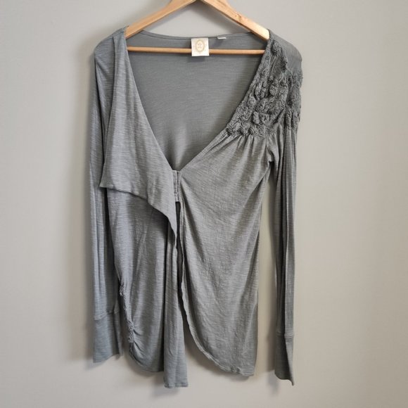 Anthropologie Ric Rac Green Long Sleeve Faux Wrap Top Size Medium - Picture 2 of 11